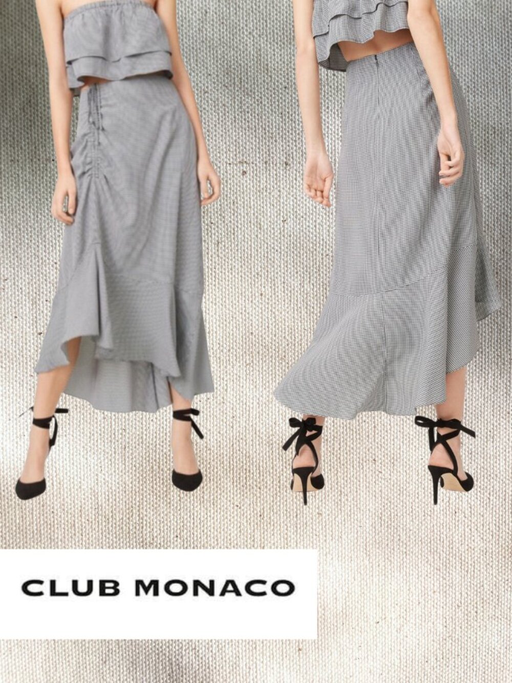 Club Monaco Ruanne Gingham Ruched Asymmetrical Midi Skirt Size 6